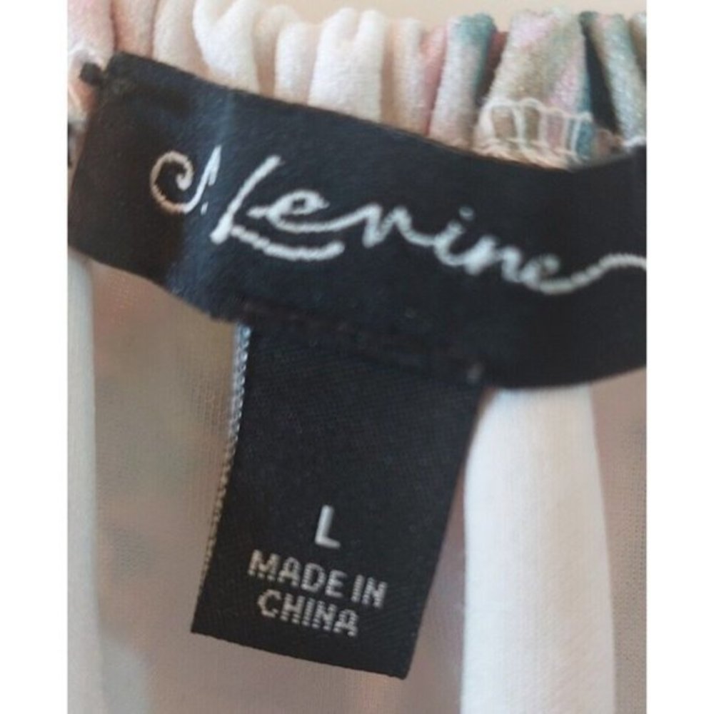 S Levine Women's Blouse Pearl Puff Sleeve Floral Cream Coral Size L - Picture 5 of 7